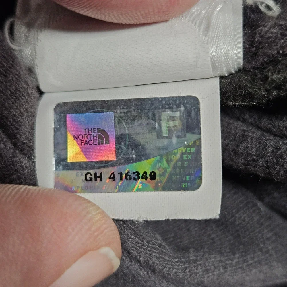 The North Face Mens Hoodie Charcoal Grey‎ Blue Logo Pullover Sweatshirt Size L